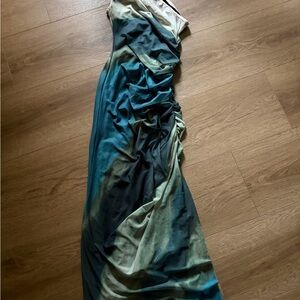 Women’s Ombre Teal Ruched Maxi Dress
